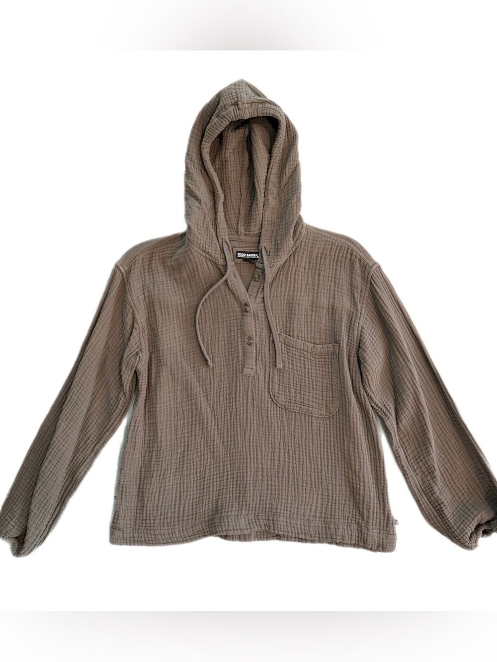 Eddie Bauer Women’s M 100% Cotton Gauze Hooded Pullover Taupe Brown